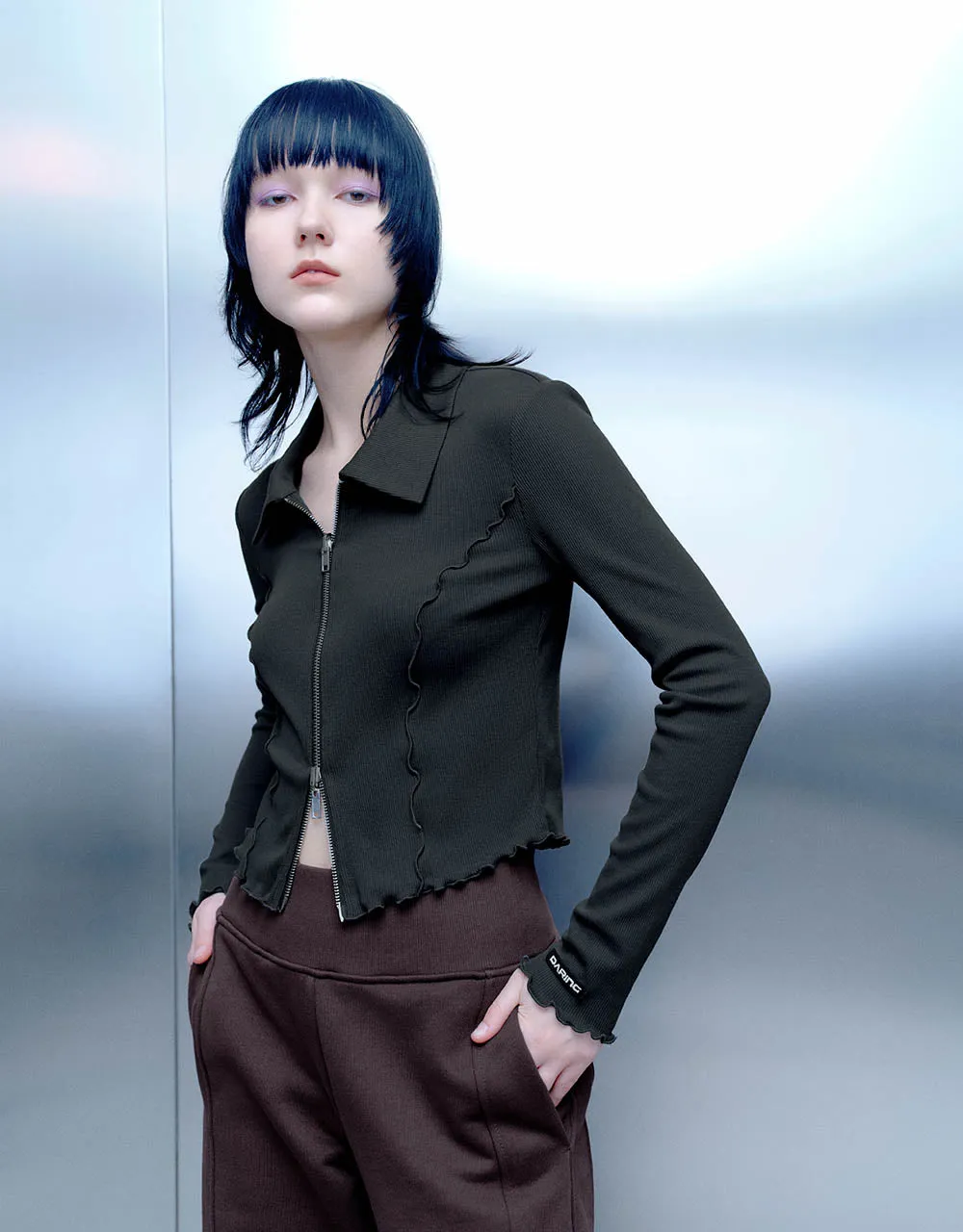 Lettuce Trim Zipper Front Skinny Shirt sold by Urban Revivo product image thumbnail 3