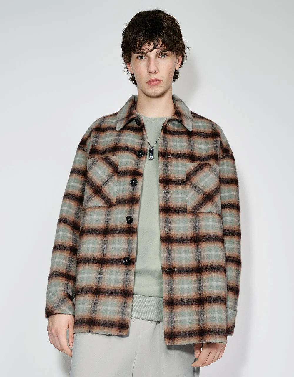 Plaid Straight Wool Blend Jacket sold by Urban Revivo