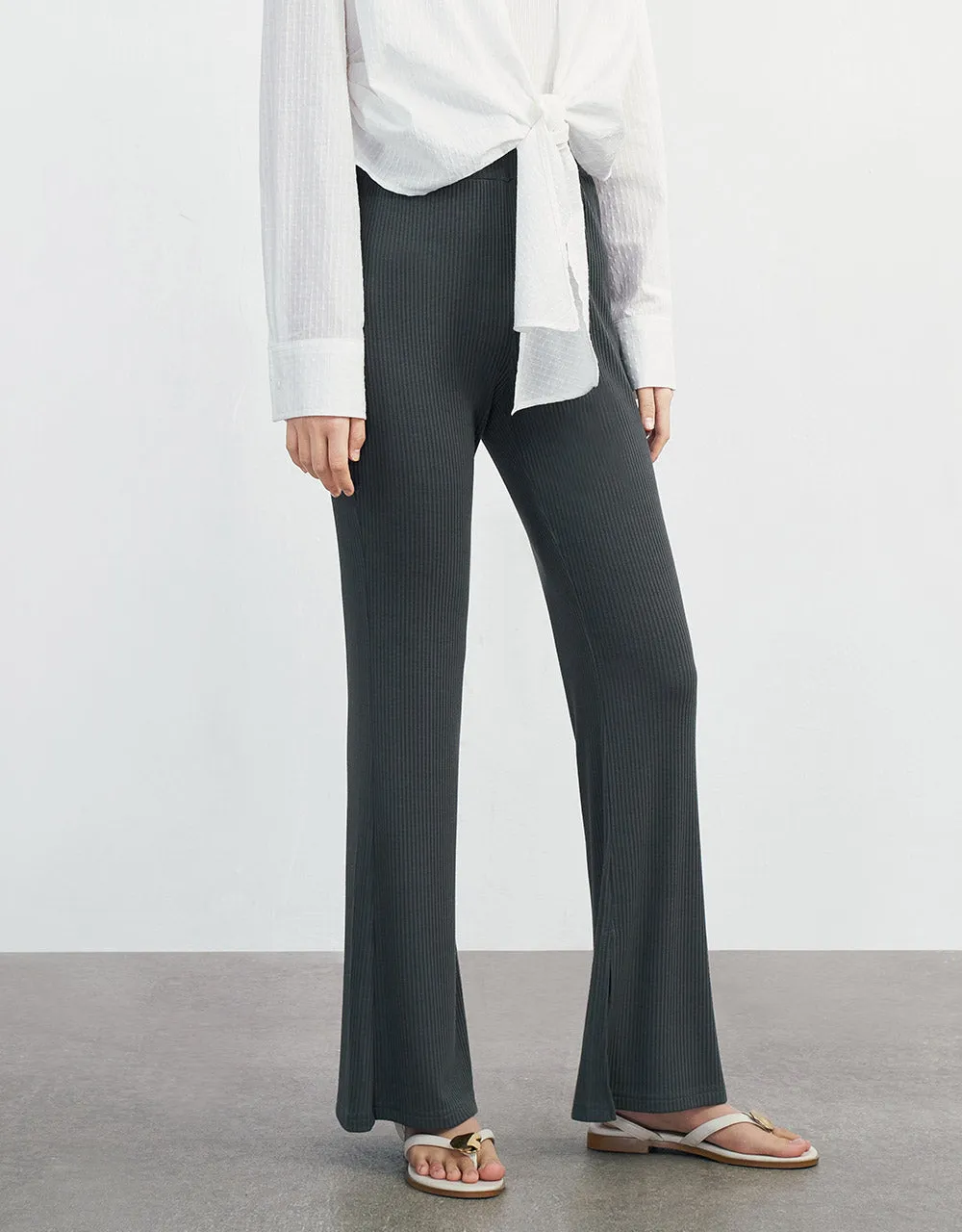 Ribbed Knit Flare Pants sold by Urban Revivo product image thumbnail 3