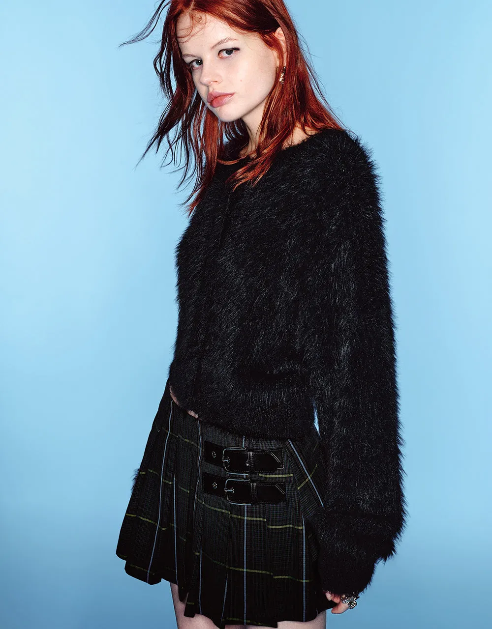 Furry Knitted Cardigan With Flower Buttons sold by Urban Revivo product image thumbnail 3