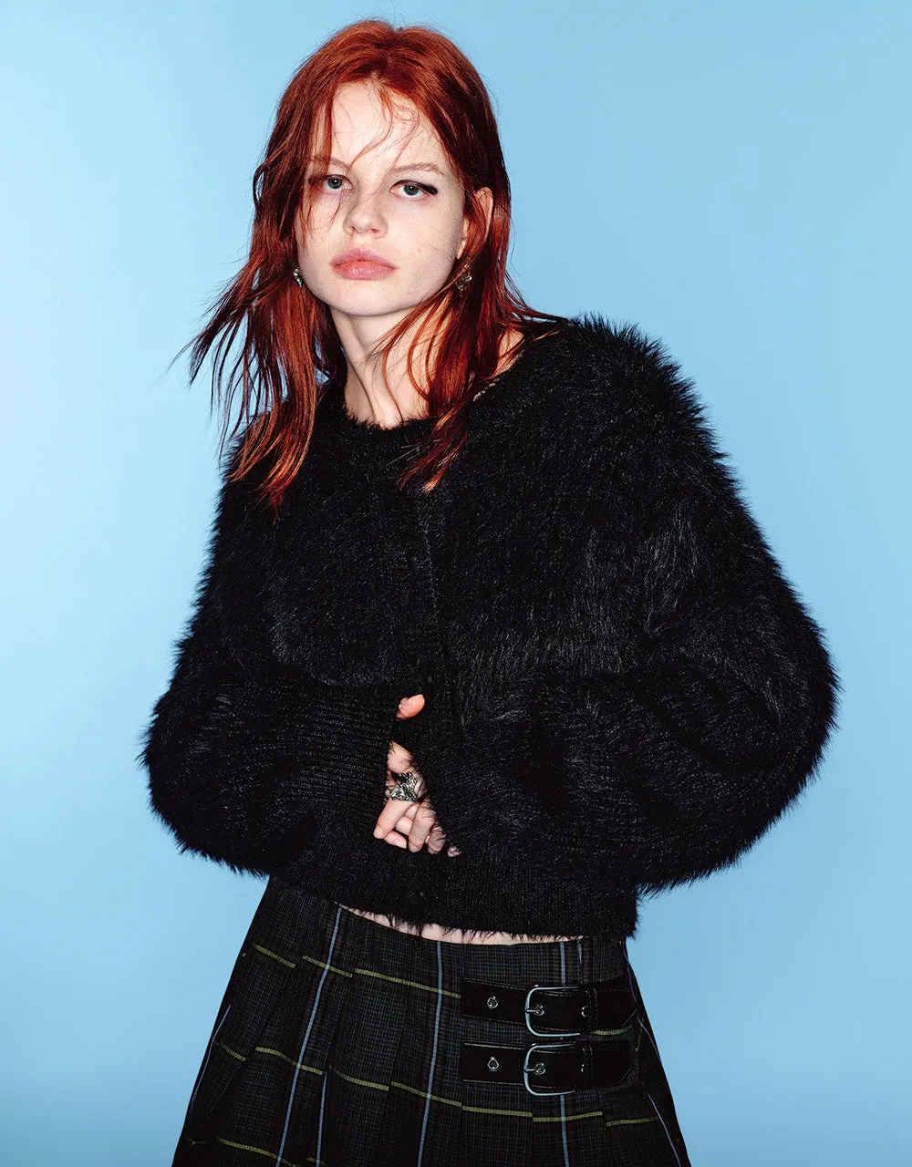 Furry Knitted Cardigan With Flower Buttons sold by Urban Revivo