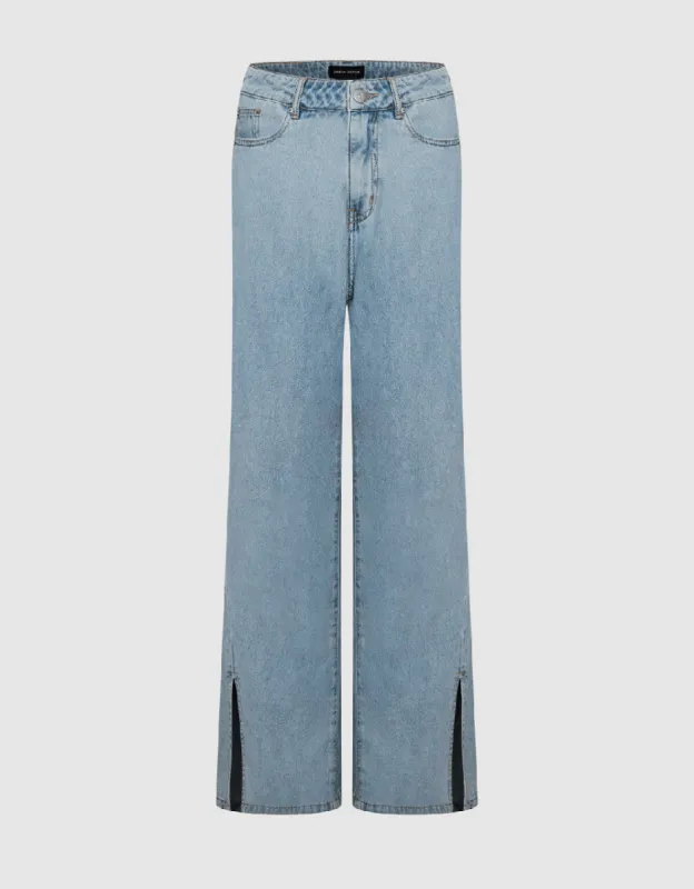 Split Hem Wide-Leg Jeans sold by Urban Revivo