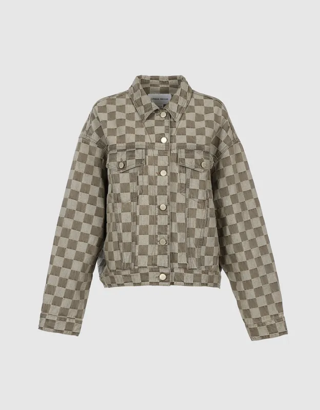Checkered Denim Jacket sold by Urban Revivo