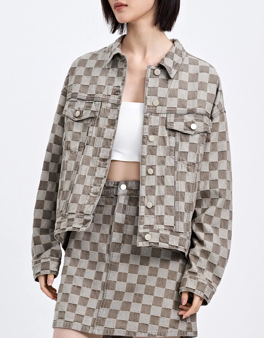 Checkered Denim Jacket sold by Urban Revivo product image thumbnail 5