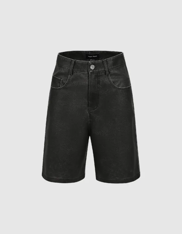Vegan Leather Loose Shorts sold by Urban Revivo