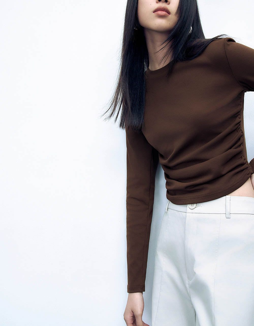 Ruched Crew Neck Knitted Loose T-Shirt sold by Urban Revivo product image thumbnail 5