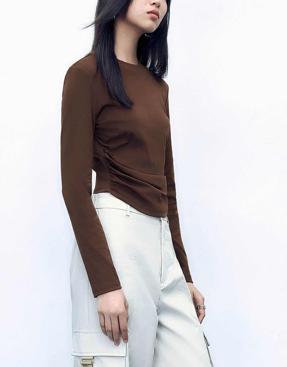 Ruched Crew Neck Knitted Loose T-Shirt sold by Urban Revivo product image thumbnail 3