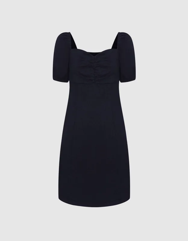 Ruched Front Puff Sleeve Denim Dress sold by Urban Revivo