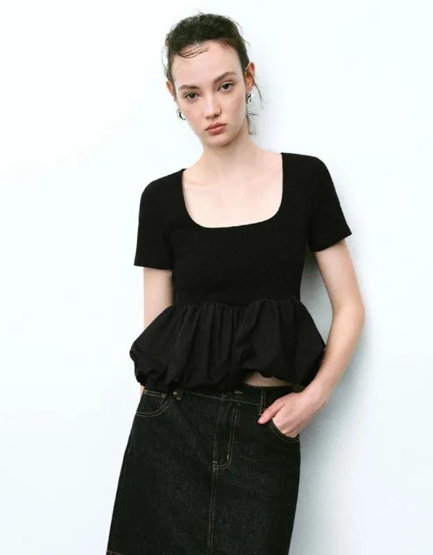 Bubble Hem U Neck T-Shirt sold by Urban Revivo