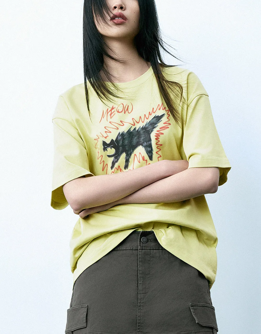 Printed Crew Neck Loose T-Shirt sold by Urban Revivo product image thumbnail 2