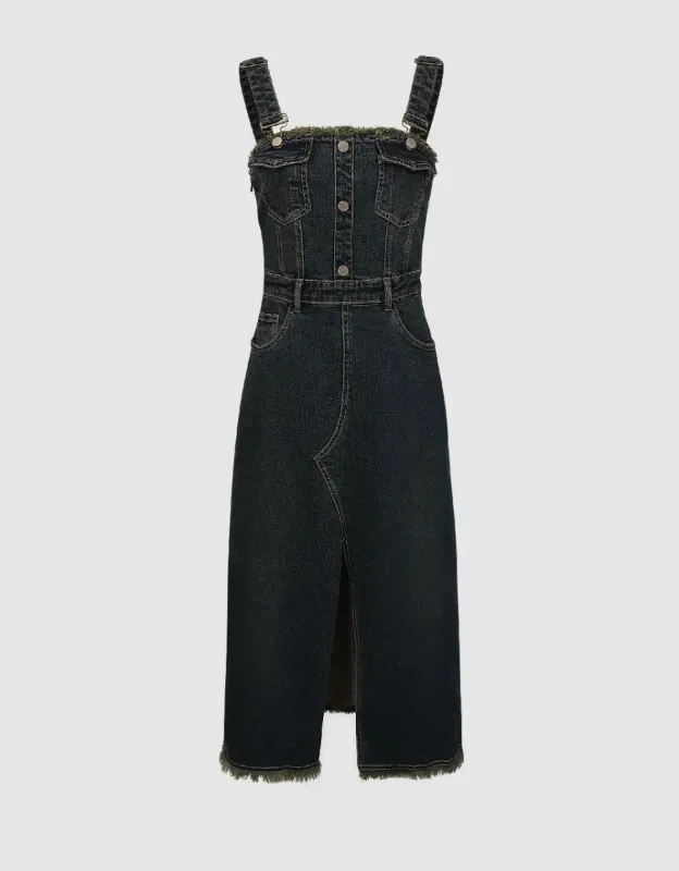 Split Hem Sleeveless Denim Dress sold by Urban Revivo