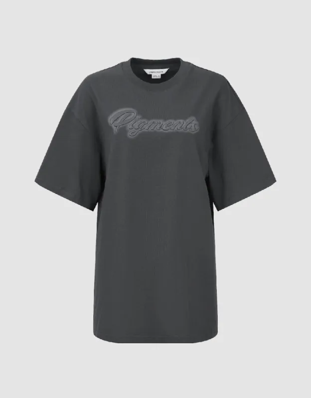 Letter Embossed Crew Neck Loose T-Shirt sold by Urban Revivo