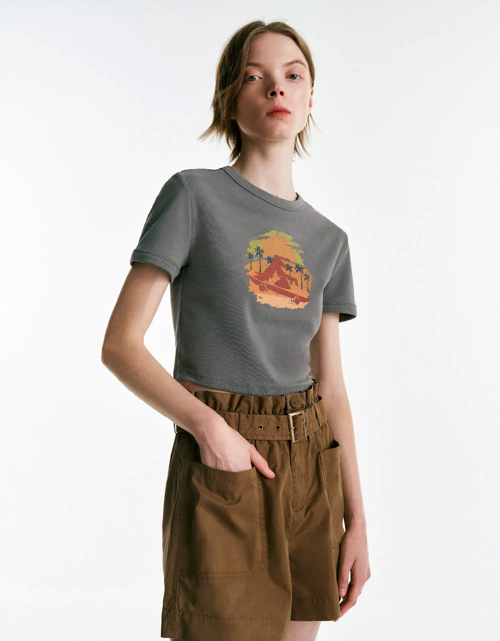 Printed Crew Neck Skinny T-Shirt sold by Urban Revivo