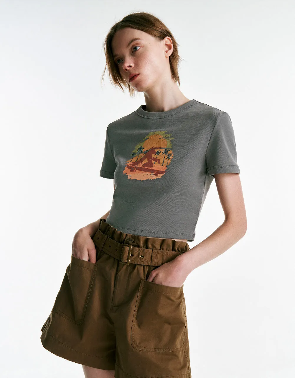 Printed Crew Neck Skinny T-Shirt sold by Urban Revivo product image thumbnail 3