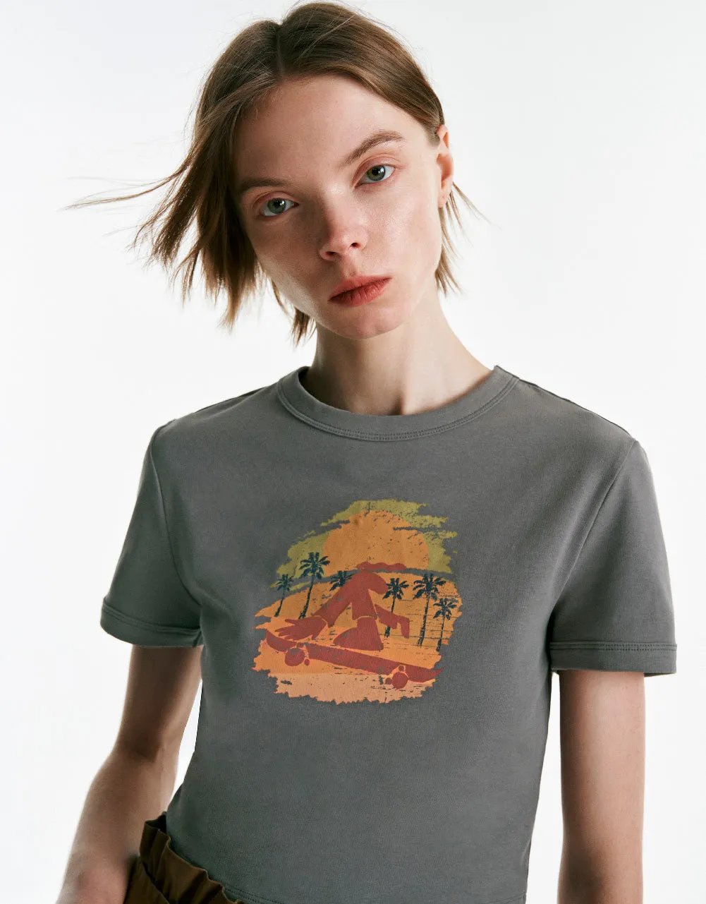 Printed Crew Neck Skinny T-Shirt sold by Urban Revivo product image thumbnail 5