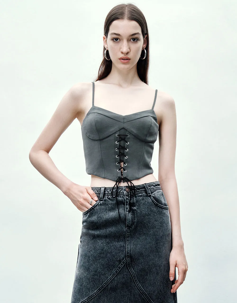 Lace Up Front Skinny Tank Top sold by Urban Revivo