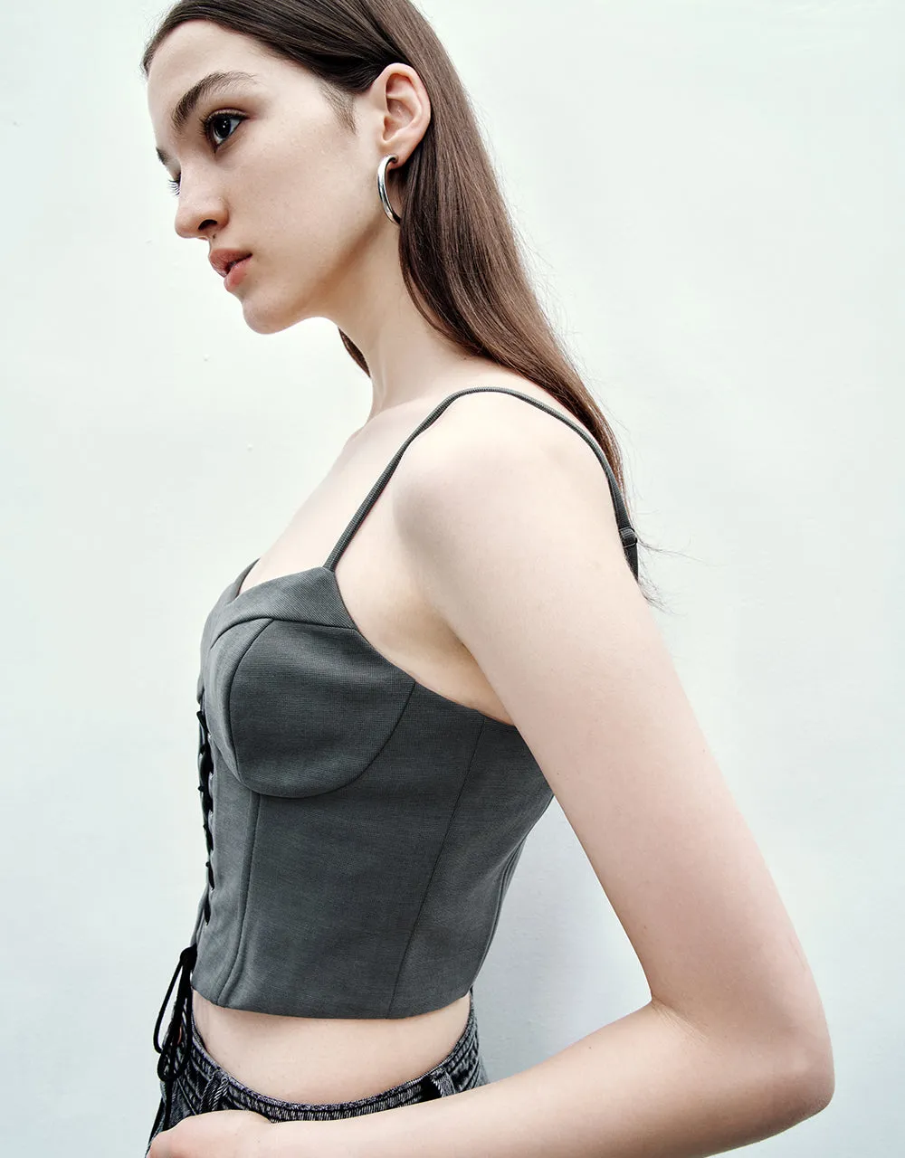 Lace Up Front Skinny Tank Top sold by Urban Revivo product image thumbnail 3