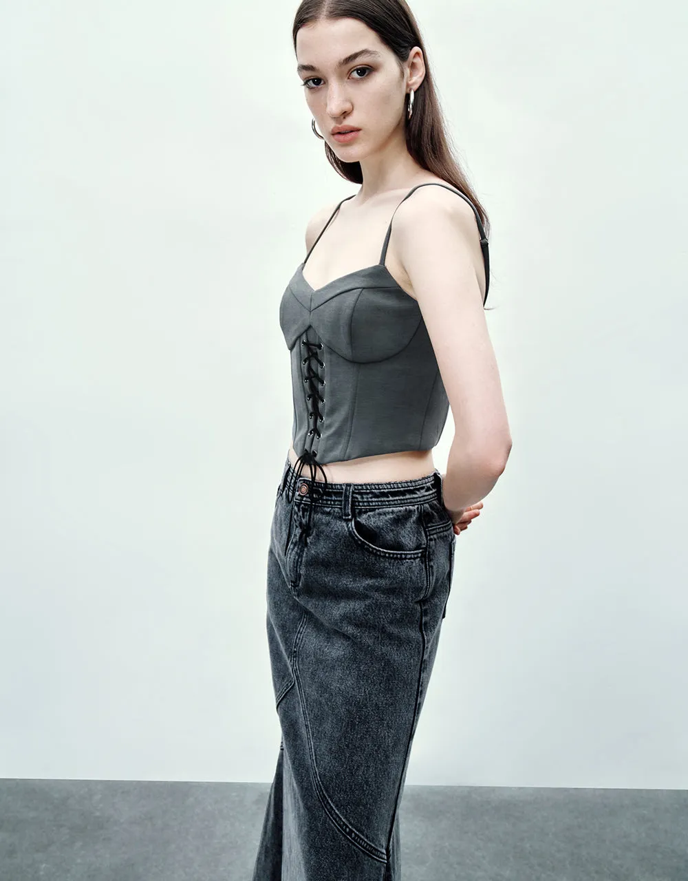 Lace Up Front Skinny Tank Top sold by Urban Revivo product image thumbnail 2