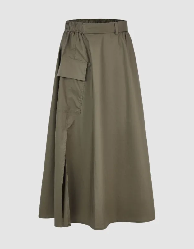 Elastic Waist Midi A-Line Skirt sold by Urban Revivo