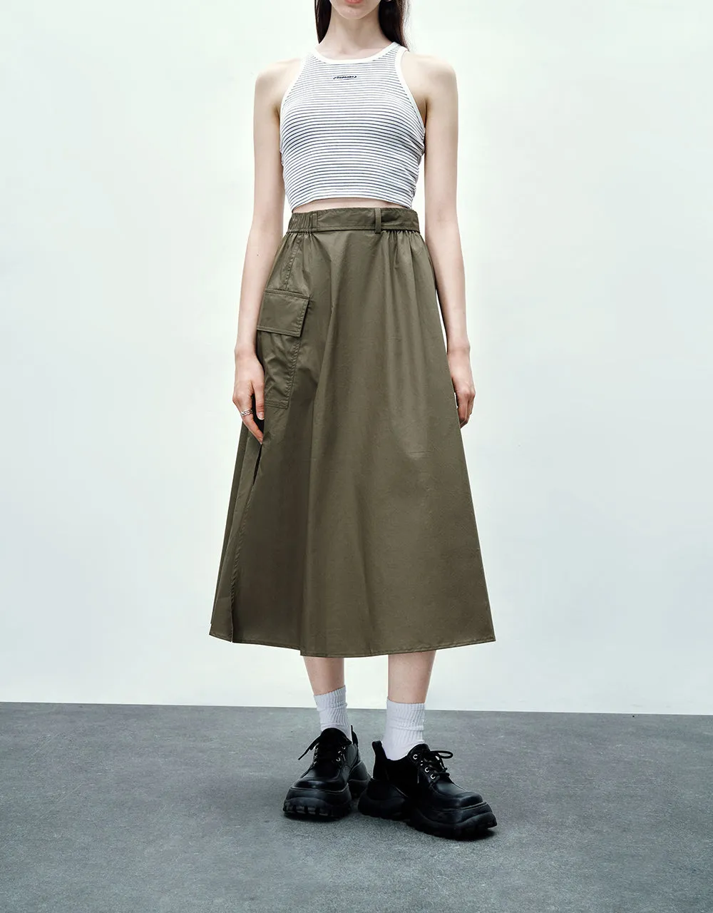 Elastic Waist Midi A-Line Skirt sold by Urban Revivo product image thumbnail 2