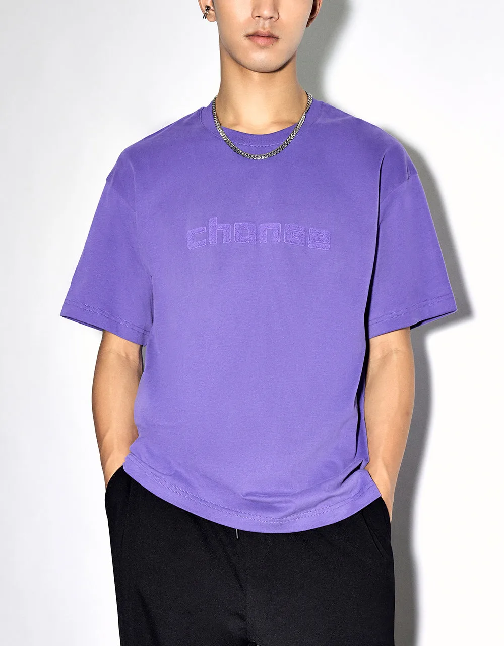 Letter Embossed Crew Neck T-Shirt sold by Urban Revivo product image thumbnail 2