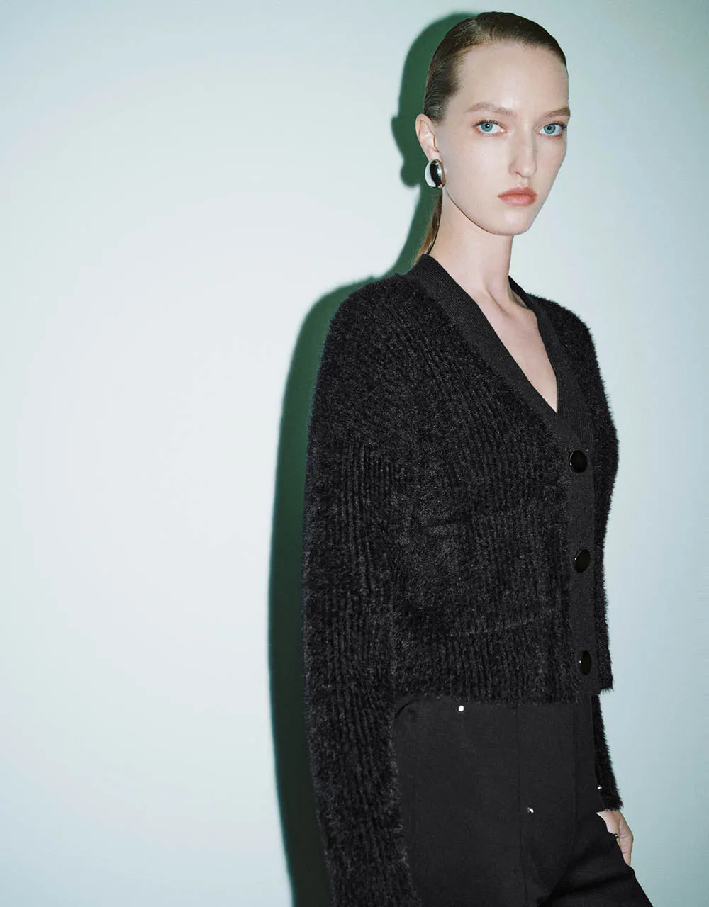 Furry V-Neck Knitted Cardigan sold by Urban Revivo product image thumbnail 3