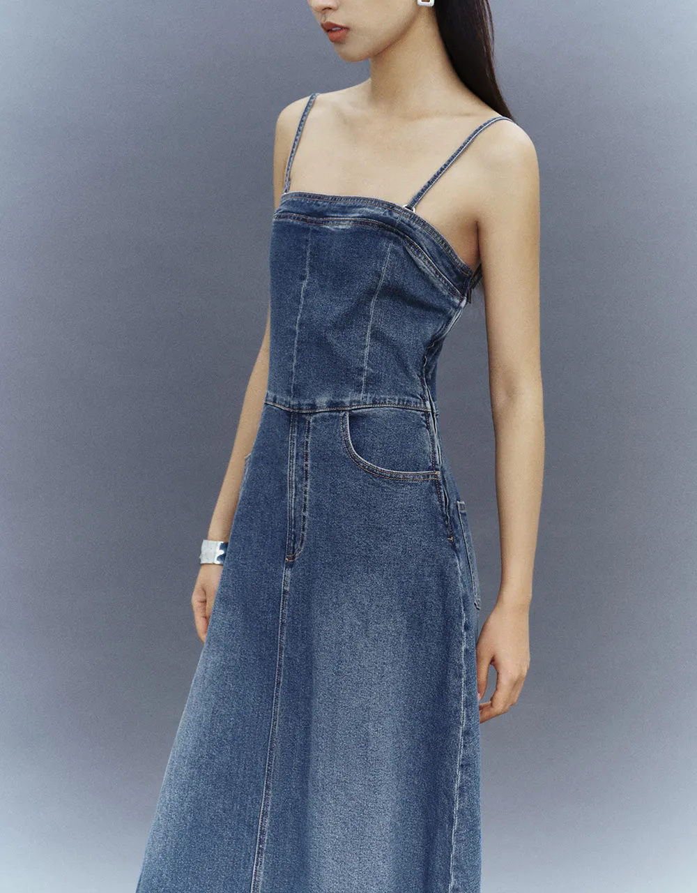 Skinny Off-Shoulder Denim Cami Dress sold by Urban Revivo product image thumbnail 3