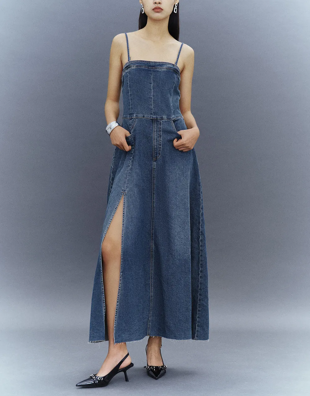 Skinny Off-Shoulder Denim Cami Dress sold by Urban Revivo product image thumbnail 2