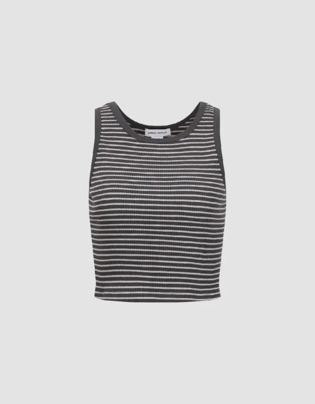 Striped Cropped Crew Neck Tank Top sold by Urban Revivo