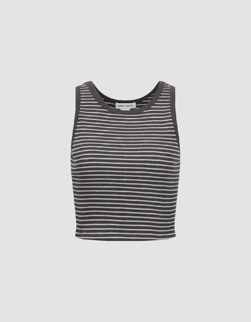 Striped Cropped Crew Neck Tank Top sold by Urban Revivo