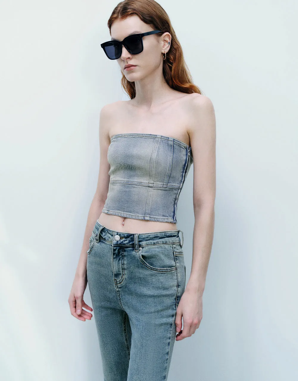 Off-Shoulder Denim Tube Top sold by Urban Revivo product image thumbnail 3