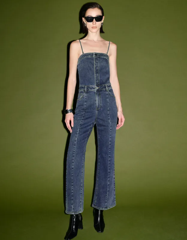 Sleeveless Off-Shoulder Denim Jumpsuit sold by Urban Revivo
