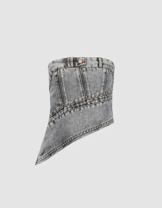 Off-Shoulder Denim Tube Top sold by Urban Revivo