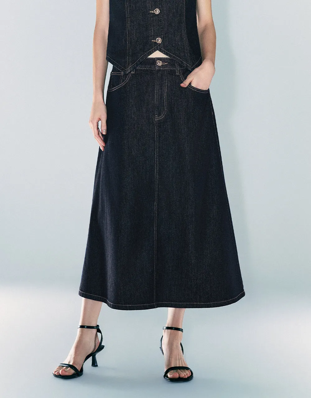 Midi A-Line Denim Skirt sold by Urban Revivo product image thumbnail 3