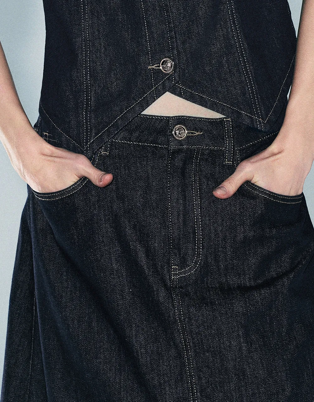 Midi A-Line Denim Skirt sold by Urban Revivo product image thumbnail 5