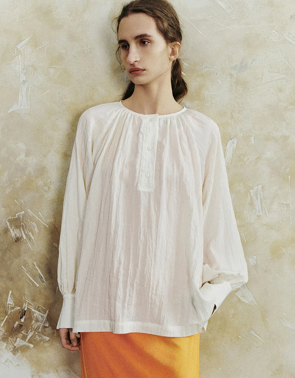 Raglan Sleeve Crew Neck Overhead Shirt sold by Urban Revivo