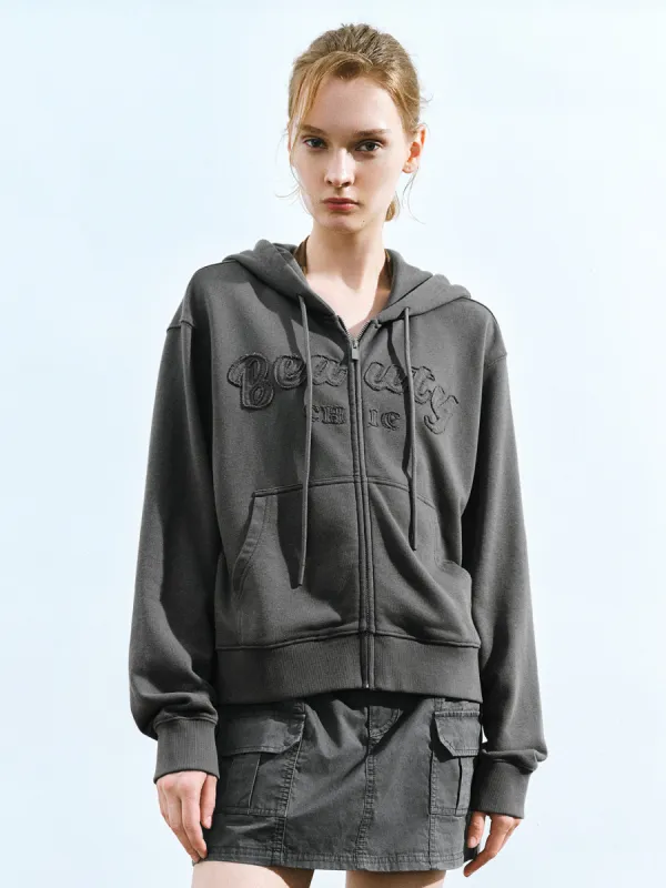 Zipper Front Hooded Loose Jacket sold by Urban Revivo