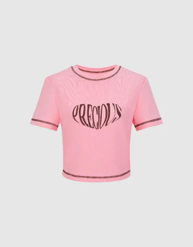 Letter Printed Crew Neck Skinny T-Shirt sold by Urban Revivo