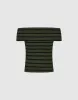 Striped Off-Shoulder Knitted T-Shirt sold by Urban Revivo