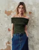 Striped Off-Shoulder Knitted T-Shirt sold by Urban Revivo