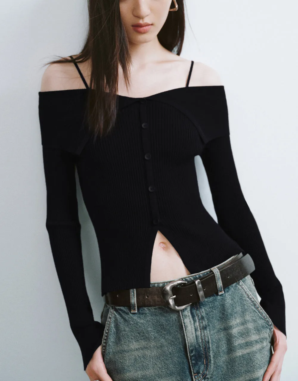 Off-Shoulder Knitted T-Shirt sold by Urban Revivo product image thumbnail 2