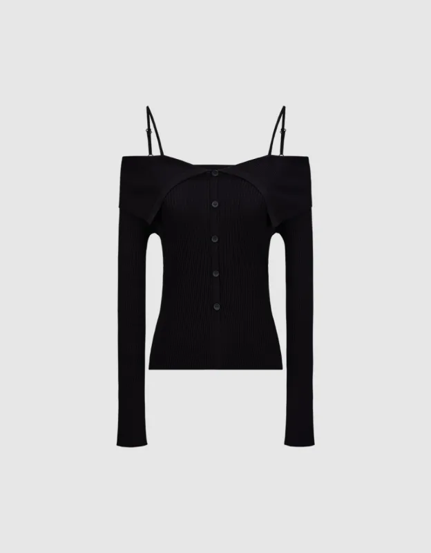 Off-Shoulder Knitted T-Shirt sold by Urban Revivo