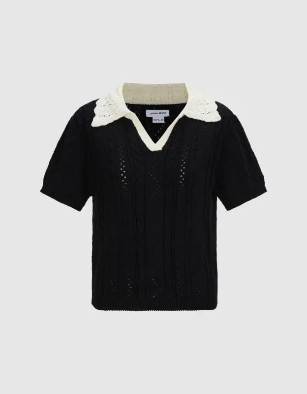 Lapel Knitted T-Shirt sold by Urban Revivo
