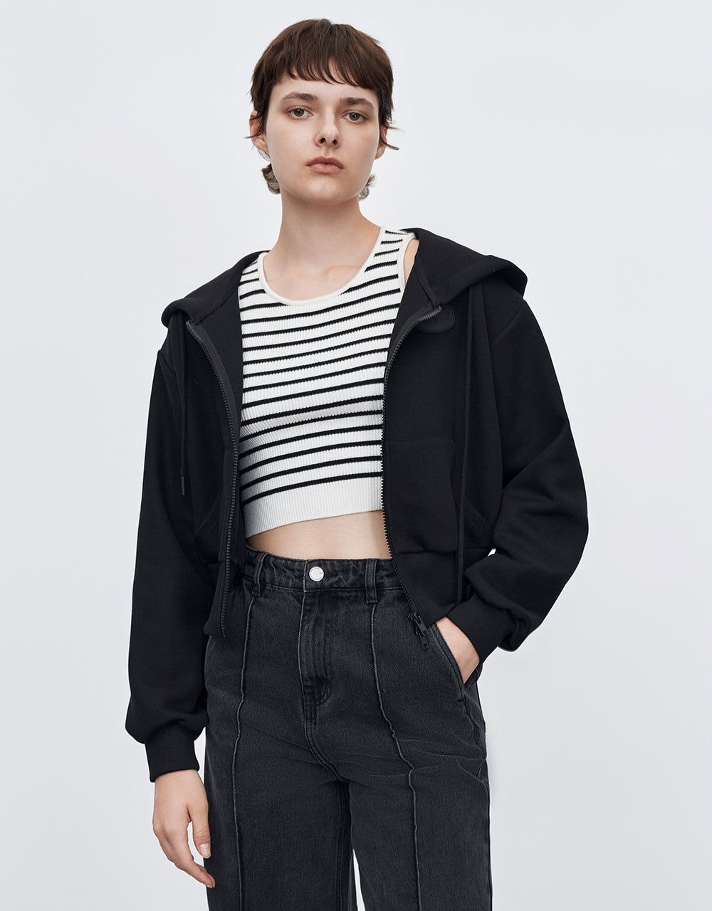 Zipper Front Hooded Knitted Jacket sold by Urban Revivo