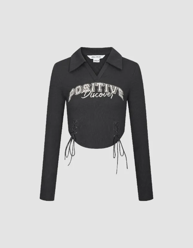 Letter Printed Lace Up Straight T-Shirt sold by Urban Revivo