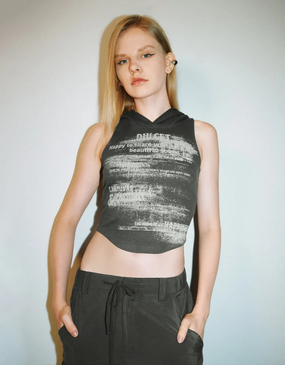 Printed Hooded Tank Top sold by Urban Revivo