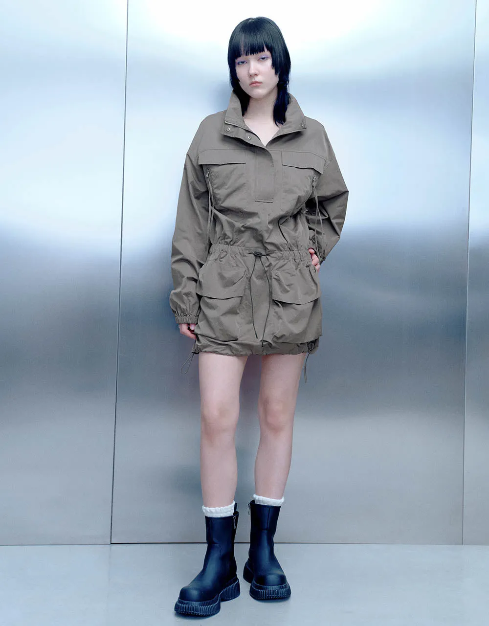 Muti Pockets Stand Collar Straight Dress sold by Urban Revivo