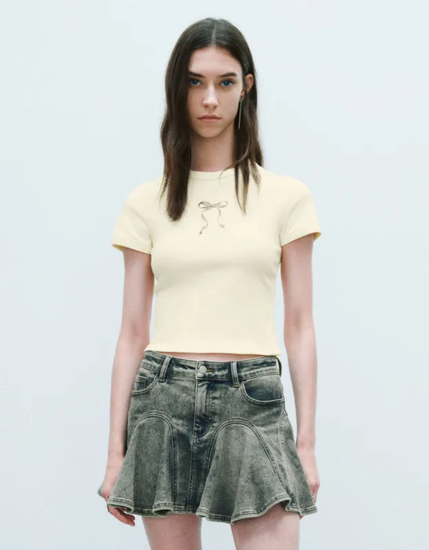 Bow Printed Crew Neck Skinny T-Shirt sold by Urban Revivo