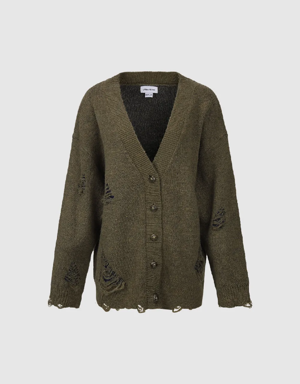 Ripped V-Neck Knitted Cardigan sold by Urban Revivo