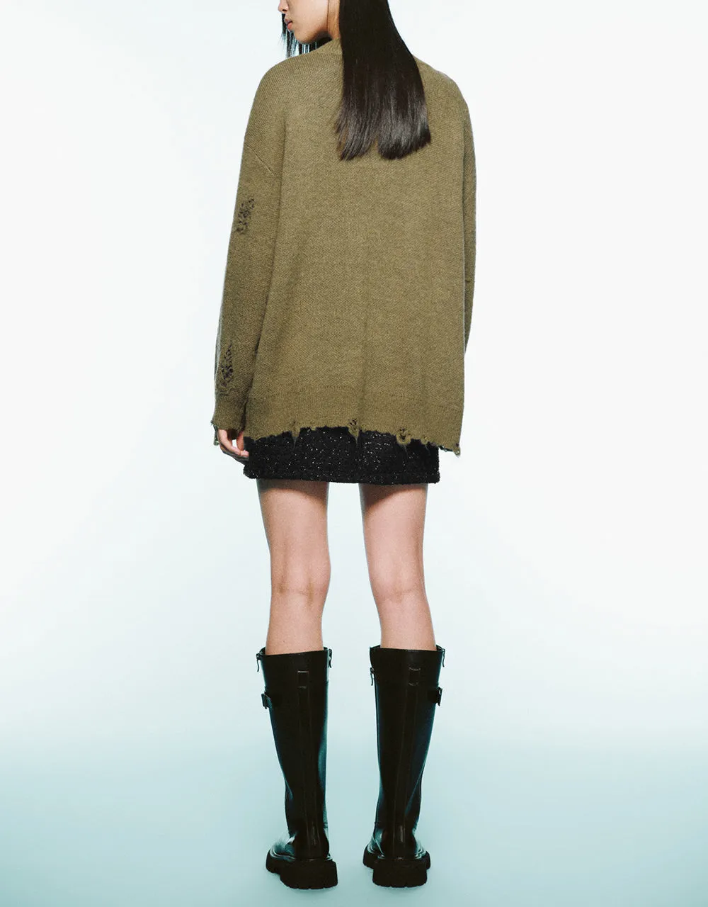 Ripped V-Neck Knitted Cardigan sold by Urban Revivo product image thumbnail 4